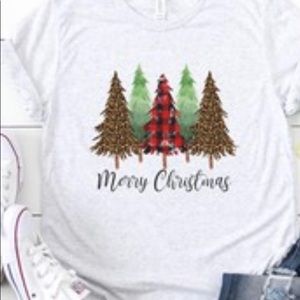 Leopard plaid pine Christmas tree tee